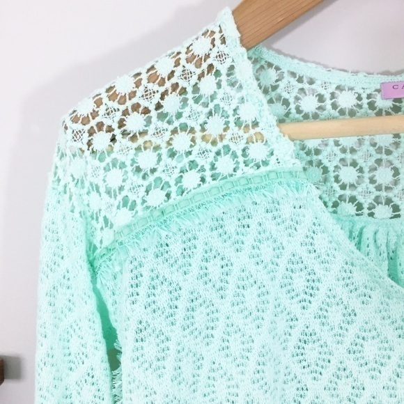 Calypso‎ St. Barth Mint Aqua Fringe Crochet Shirt - Picture 4 of 8